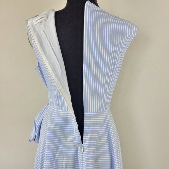 Calvin Klein Woman’s Light blue striped Fit Flare sleeveless cotton dress 8 - Picture 4 of 14